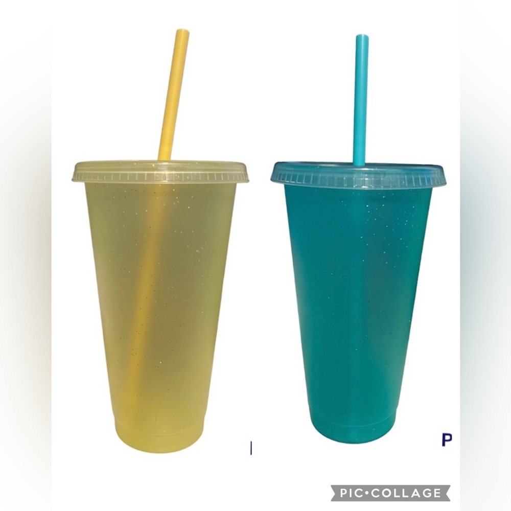 Yellow & green glitter tumblers NWOT
